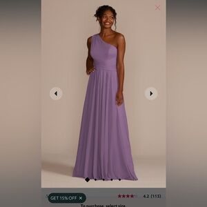 David’s Bridal like new one shoulder mesh bridesmaid dress 24W wisteria purple